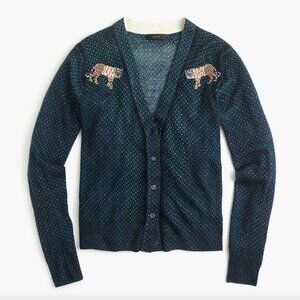 J. Crew Mens-y Cardigan Sweater with Tiger Patch Size S